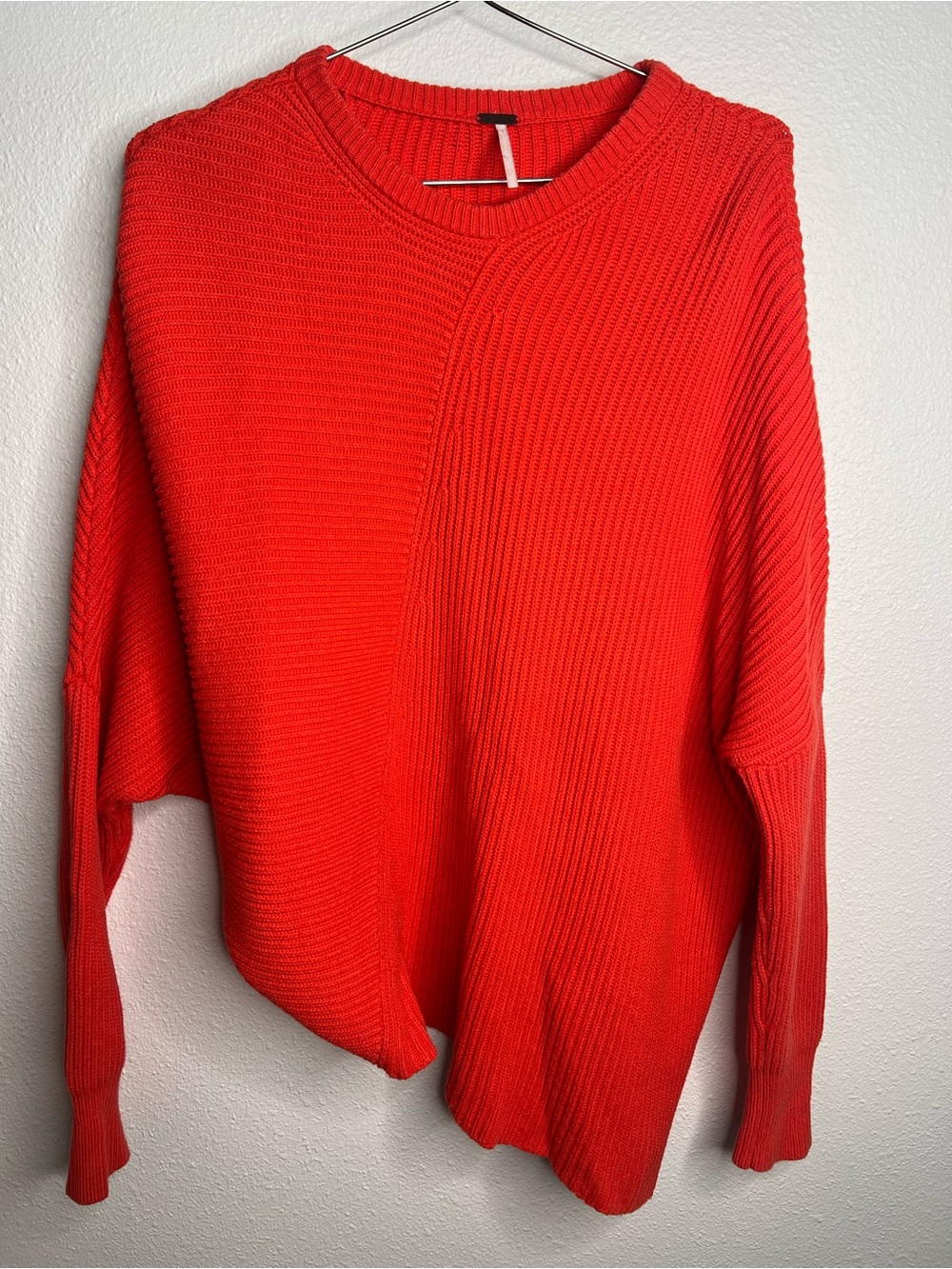 Free People Asymmetrical Coral Orange Knit Sweater